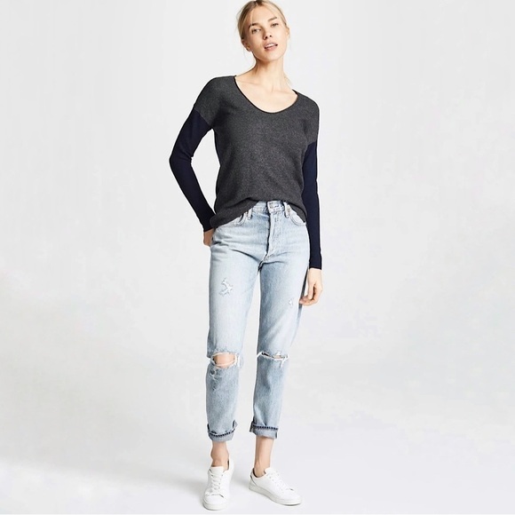 NEW Madewell Kimball Colorblock Wool Blend Pullover Sweater Grey Navy Blue Small - Picture 3 of 14